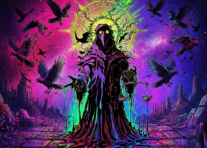 Plague Doctor Ravens Neon Psychedel