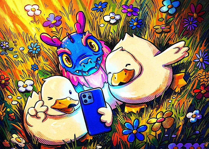 Ducks and Dragon Taking a Selfie