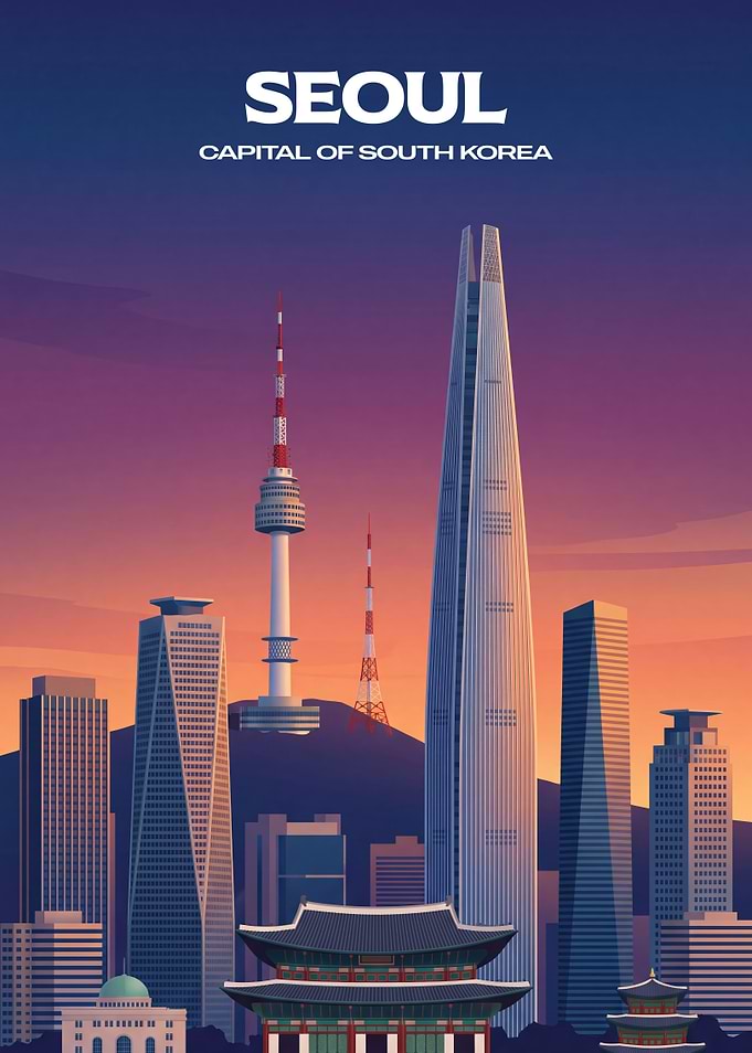 Seoul Cityscape Travel Poster