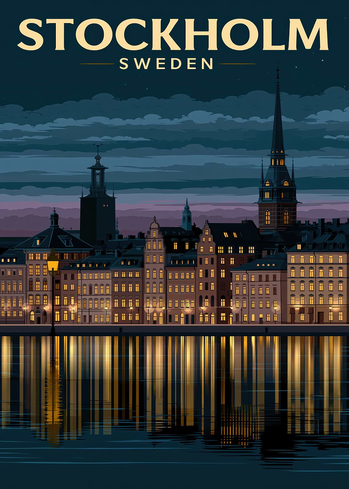 Stockholm Sweden Night Cityscape Poster