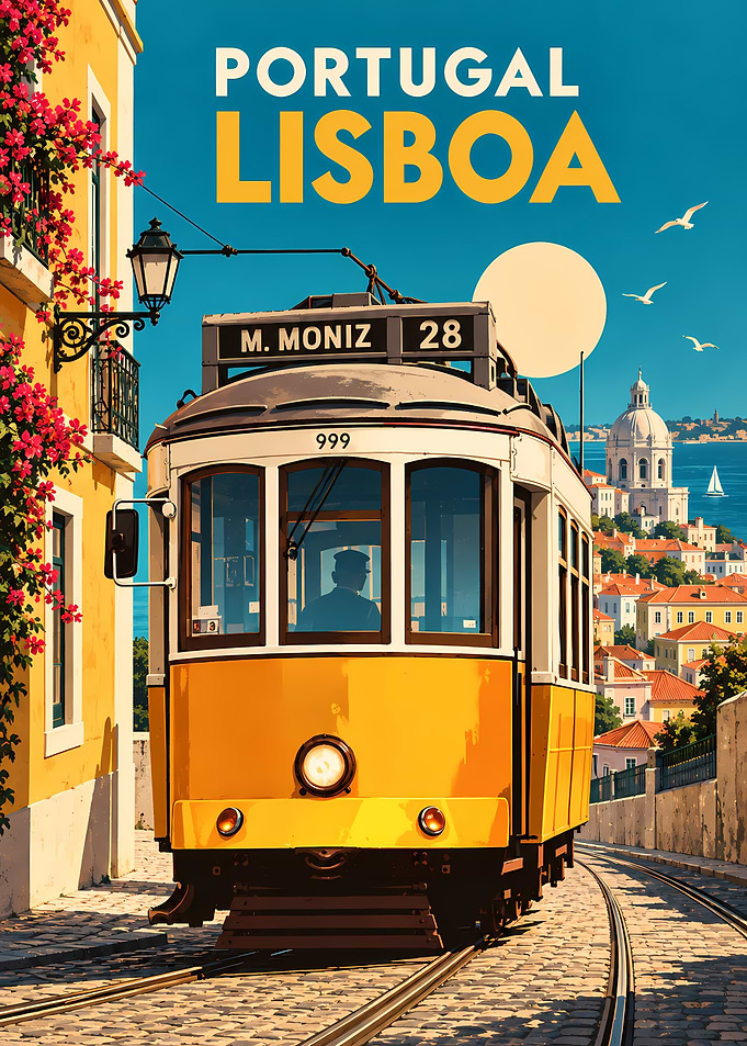 Lisbon Portugal Tram 28 Travel Poster
