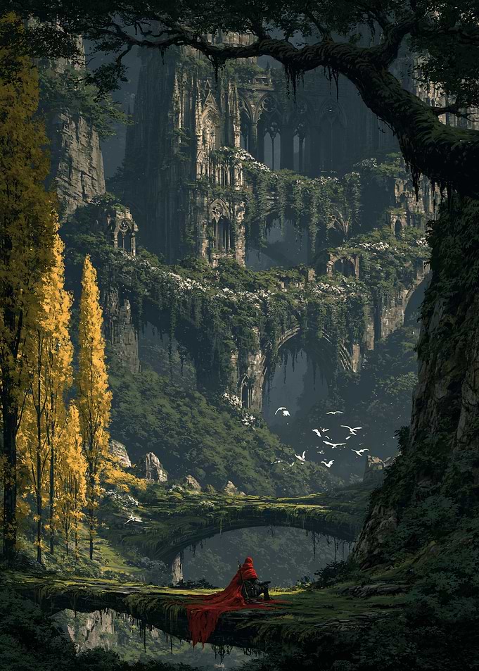 Lone Traveler in Ancient Ruined Kingdom