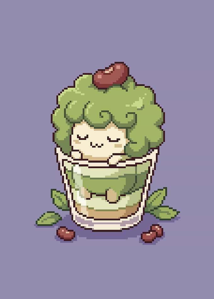 Cute Pixel Art Matcha Parfait Creature