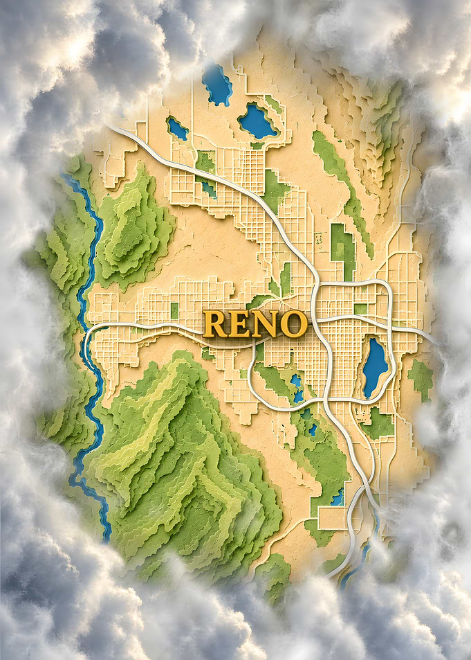 Reno Nevada Desert Paper Map