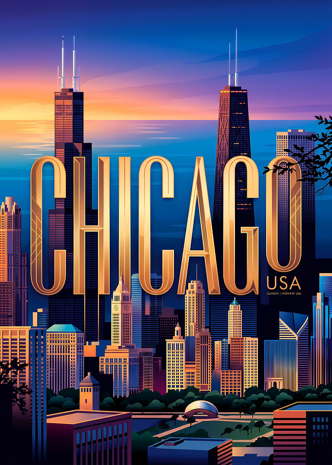 Chicago Skyline Travel Poster
