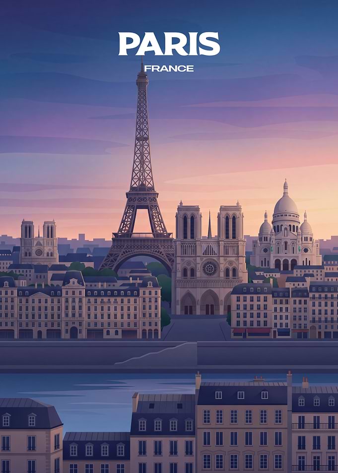 Paris France Cityscape Travel Poster