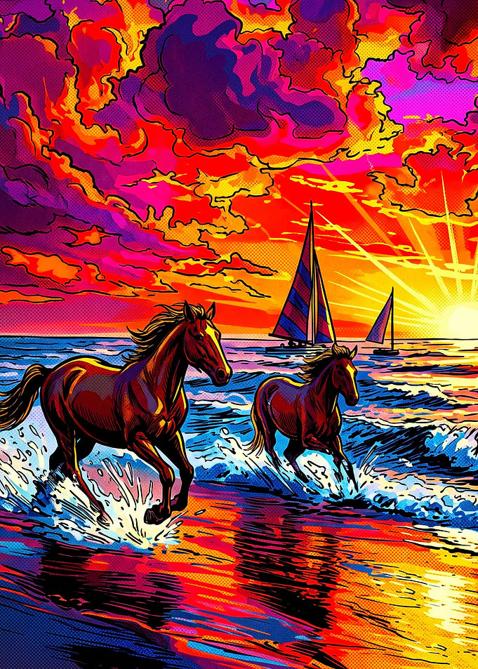 Horse Beach Sunset Trippy Art