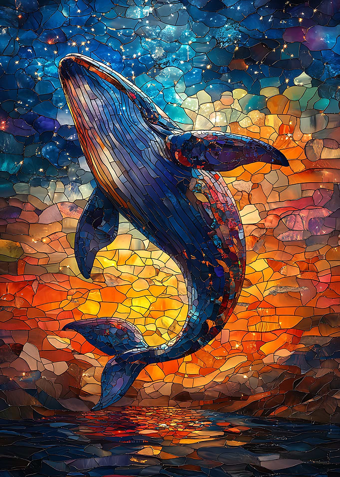Stained Glass Whale at Sunset