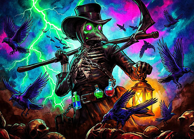 Plague Doctor Reaper Neon Art Poste