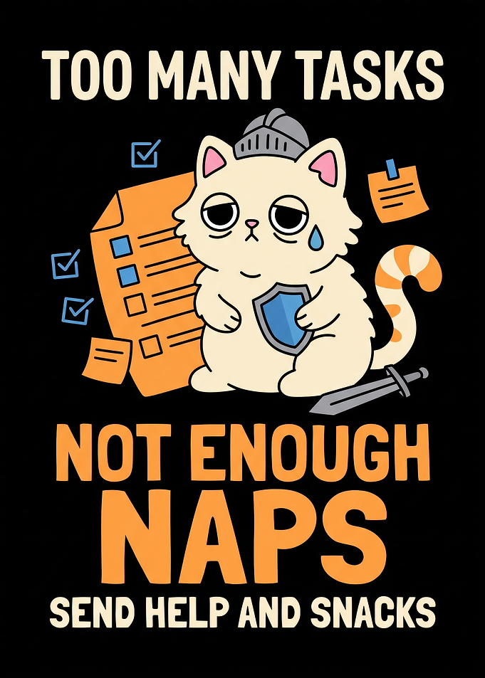 Overwhelmed Knight Cat Illustration