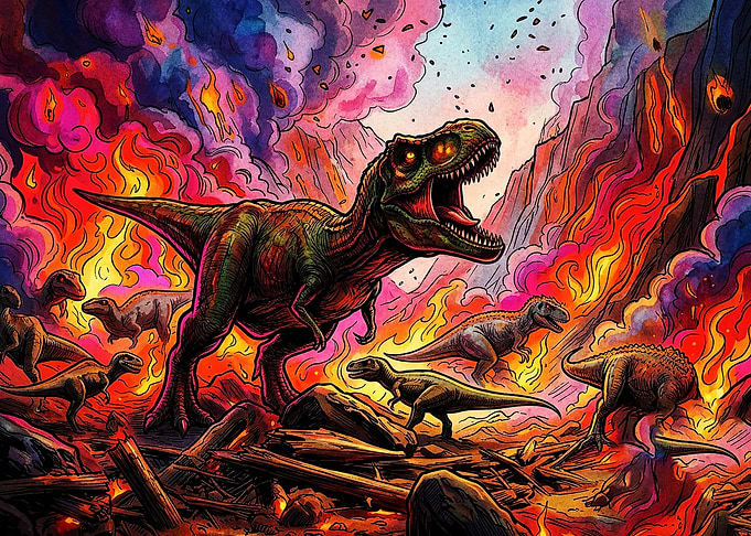 Tyrannosaurus Rex in Volcanic Eruption