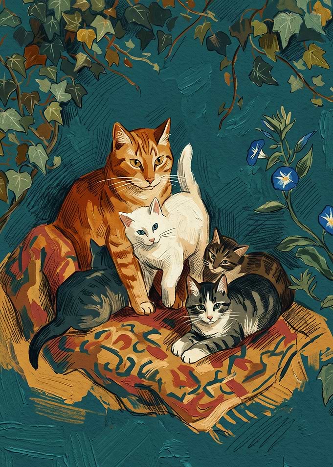 Cats Family Cats Oil Painting