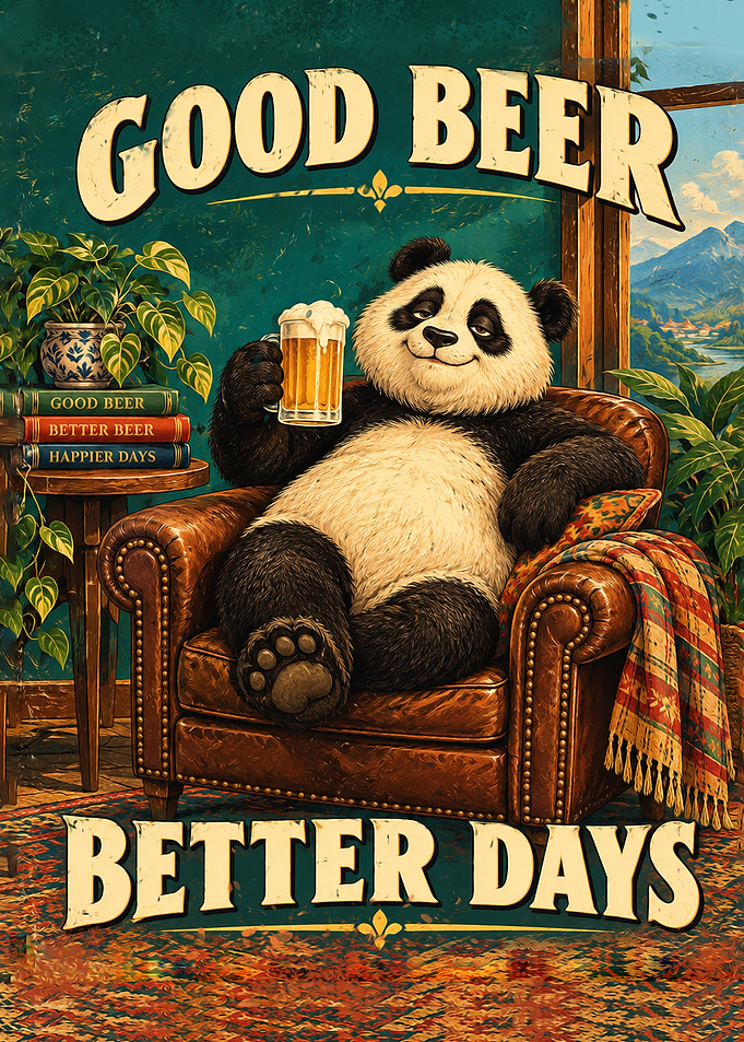 Relaxed Panda Drinking Beer Poster