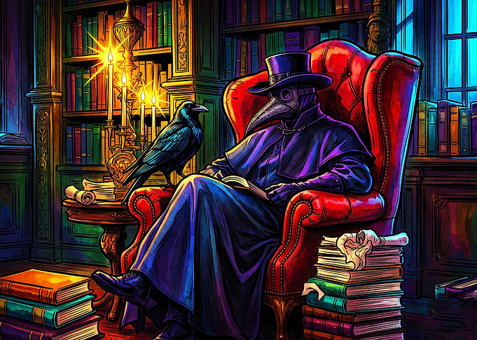 Plague Doctor Reading Dark Fantasy