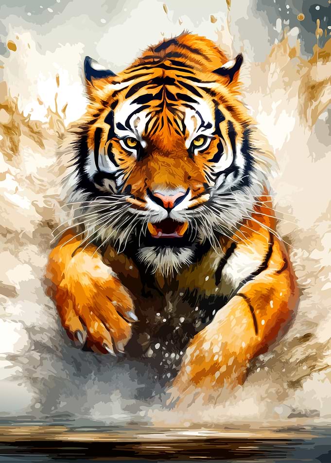 Tiger Charging Through Water