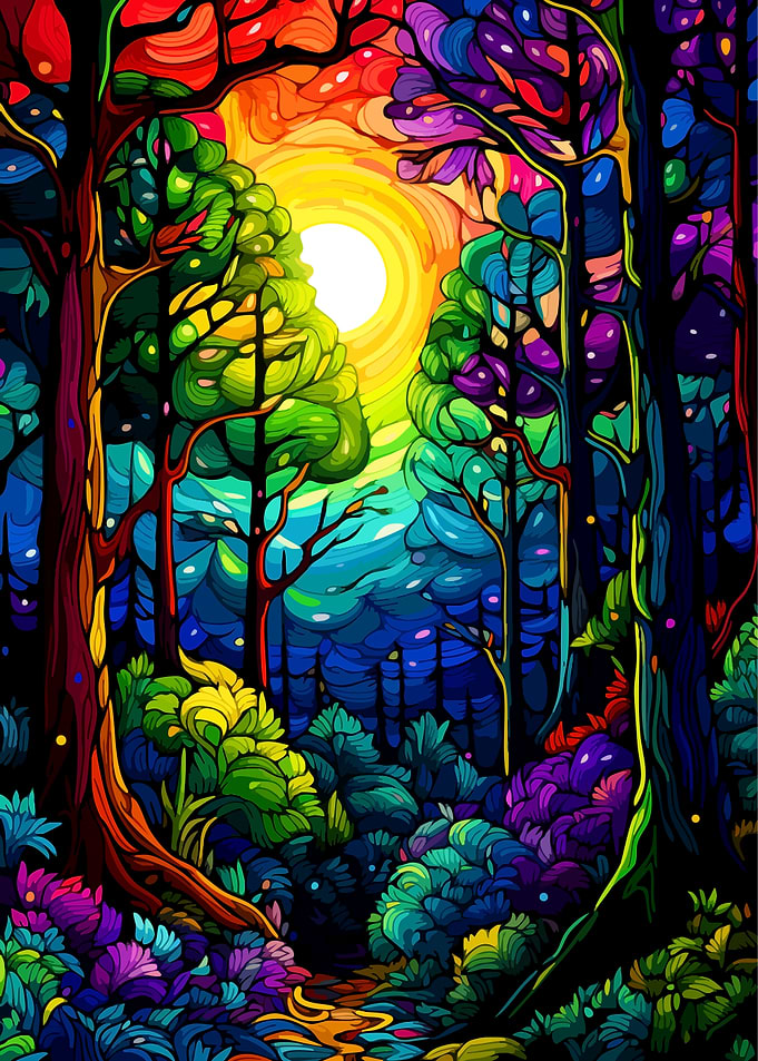 Vibrant Psychedelic Forest Landscape