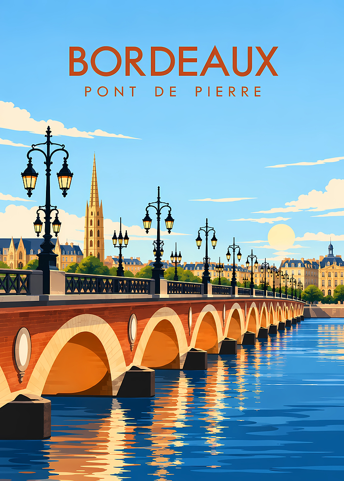 Bordeaux Pont de Pierre Travel Poster