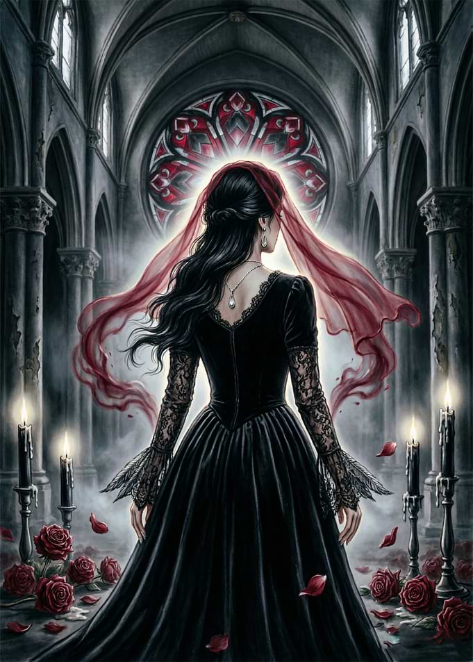 Gothic Bride in Dark Cathedral