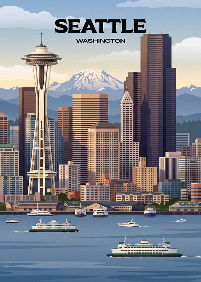 Seattle Washington Skyline Travel Poster