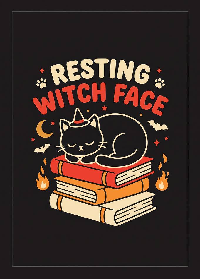 Resting Witch Face Cat Illustration