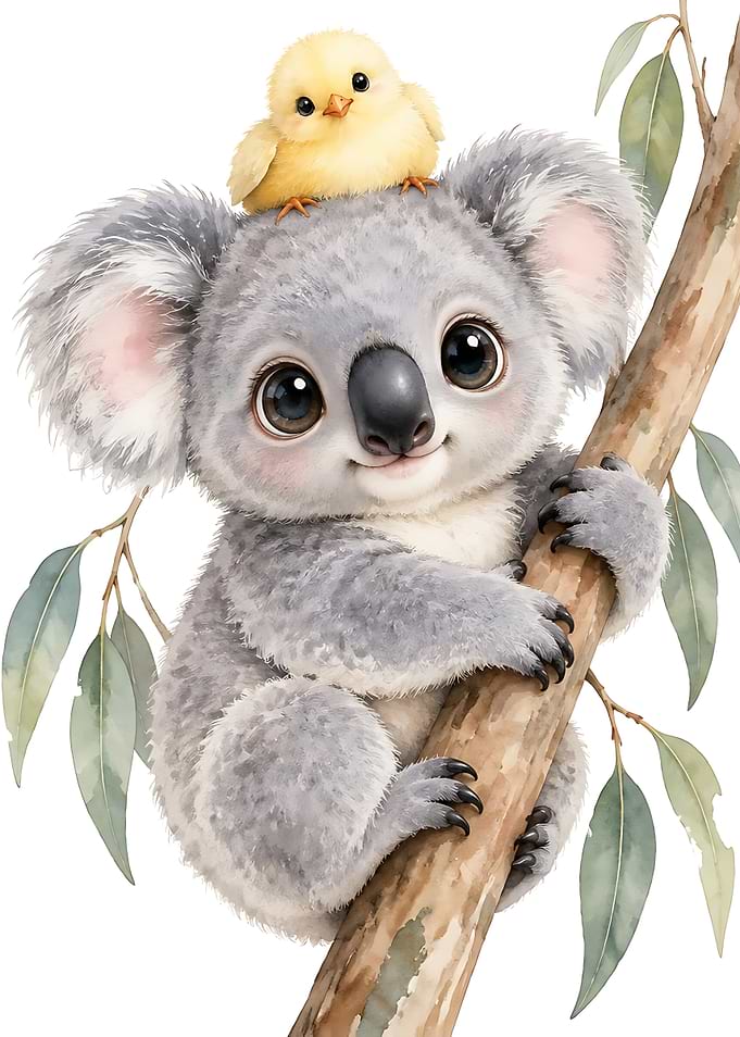 Cute Koala with Baby Chick