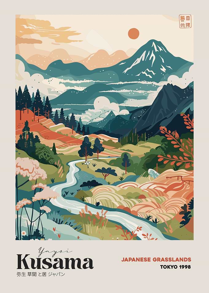 Yayoi Kusama Japanese Grasslands Poster