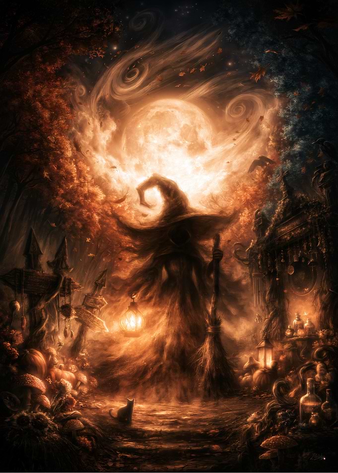 Mystical Witch in Autumn Forest