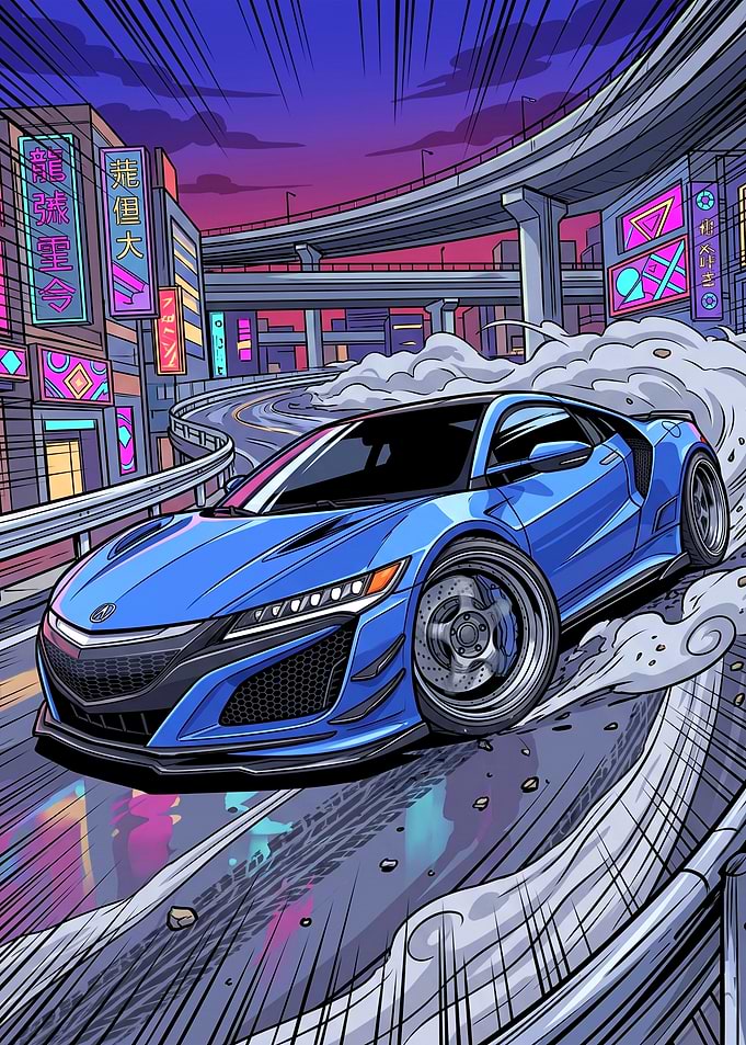 Blue Acura NSX Drifting in City