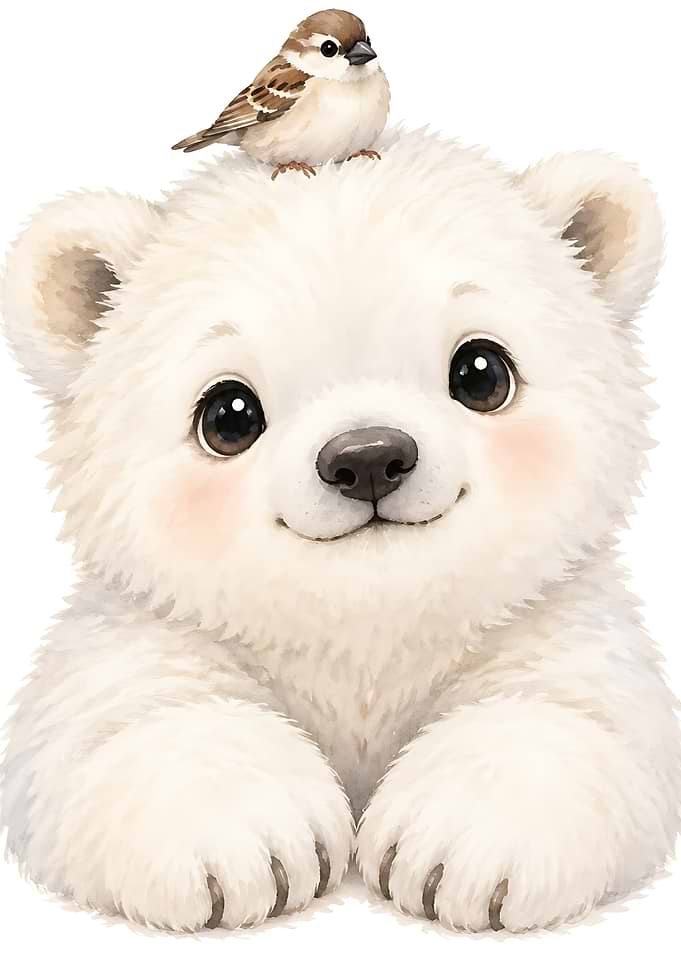 Cute Polar Bear with Little Bird