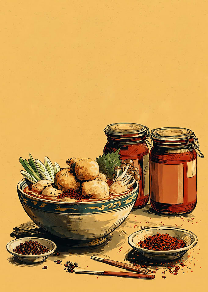 Asian Ramen Bowl Kimchi Food Kitchen Print Comic Book Art Style