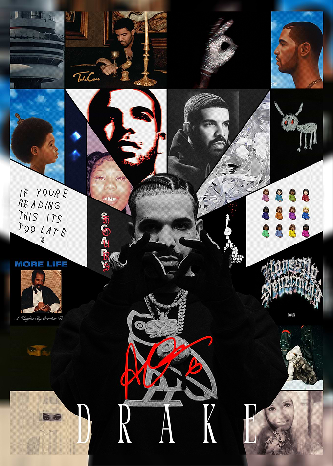 Drake Music Career Collage Poster