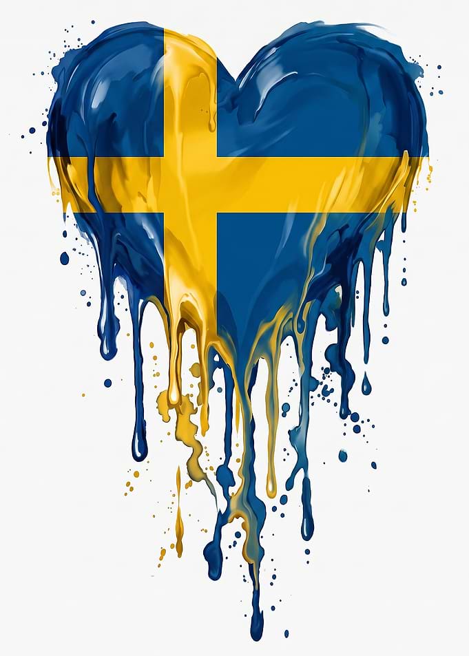 Swedish Flag Heart Paint Drip