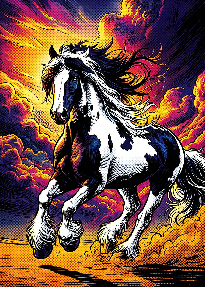 Horse Running Sunset Retro Art Post
