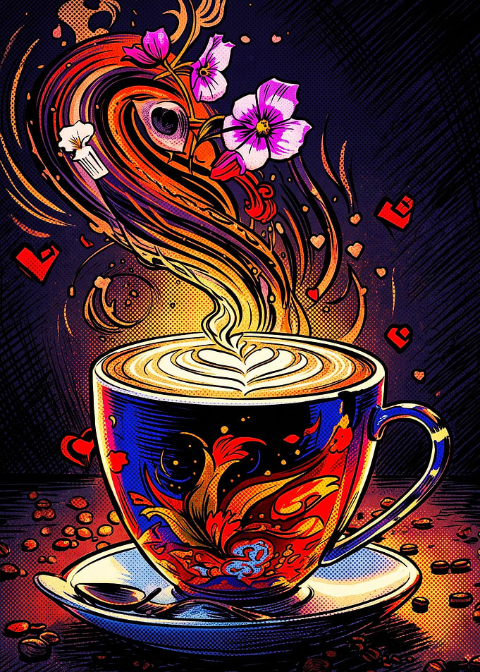 Coffee Cup Magic Floral Art Poster