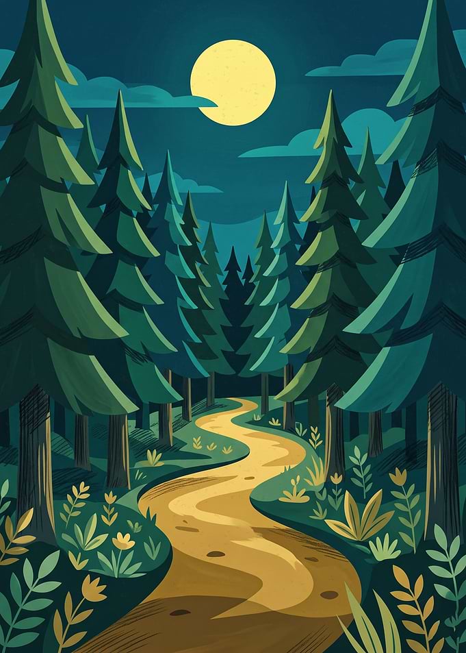 Winding Path Through Pine Forest Nature Landscape Digital Illustration