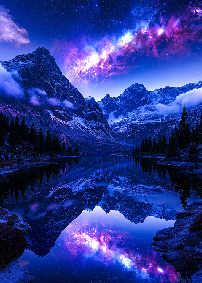 Starlit Mountain Lake Reflection