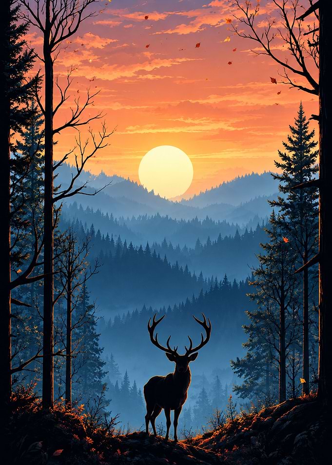 Majestic Stag in Sunset Forest