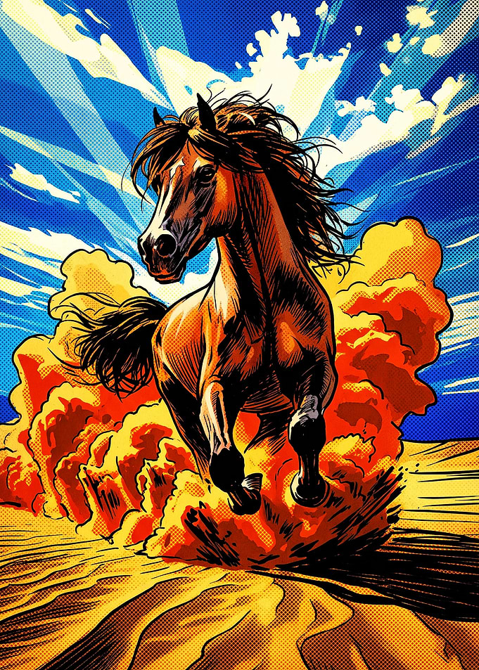 Horse Running Dust Desert Pop Art