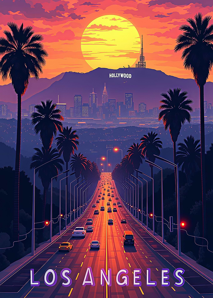 Los Angeles Sunset Cityscape Poster