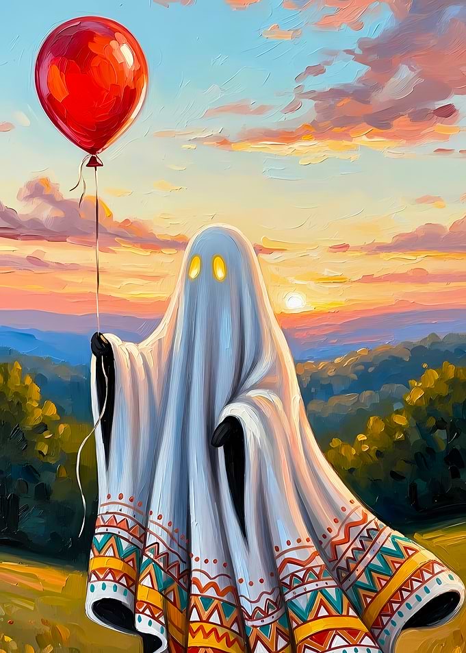 Ghost with Red Balloon at Sunset
