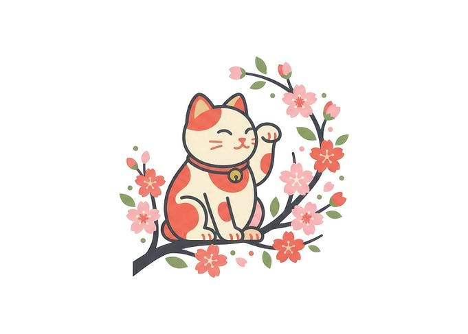 Cute Maneki Neko with Cherry Blossoms