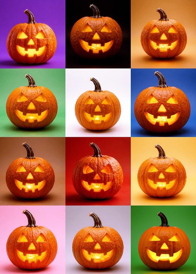 Colorful Grid of Jack-o'-Lanterns