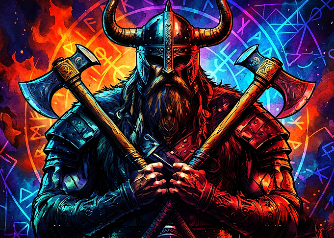 Viking Warrior Norse Neon Poster Ar