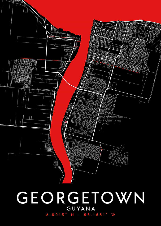 Georgetown Guyana Dark Map