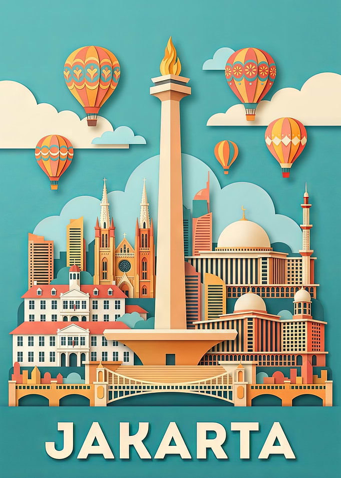 Jakarta Cityscape Paper Art Poster