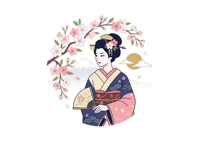 Elegant Geisha with Cherry Blossoms