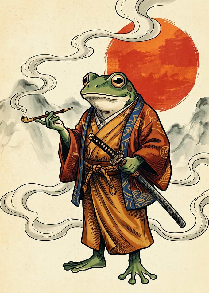 Samurai Frog Kimono Smoking Pipe Japanese Art
