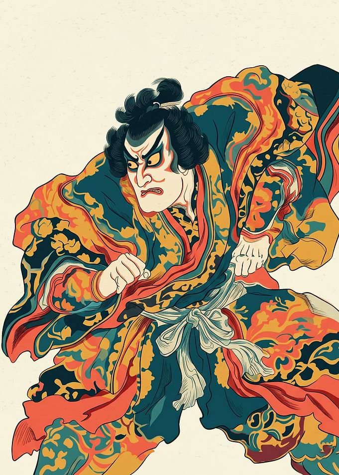 Japanese Samurai Warrior Kabuki Actor Traditional Ukiyo E Woodblock Art