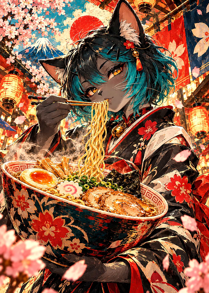 Anime Cat Girl Eating Ramen