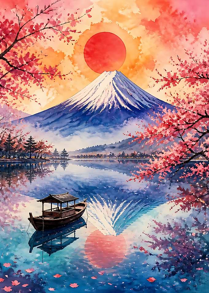 Mount Fuji and Cherry Blossoms